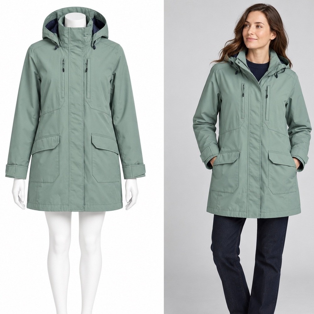 Lands End Squall Parka Jacket Womens L 14-16 Green Waterproof Hooded Insulated